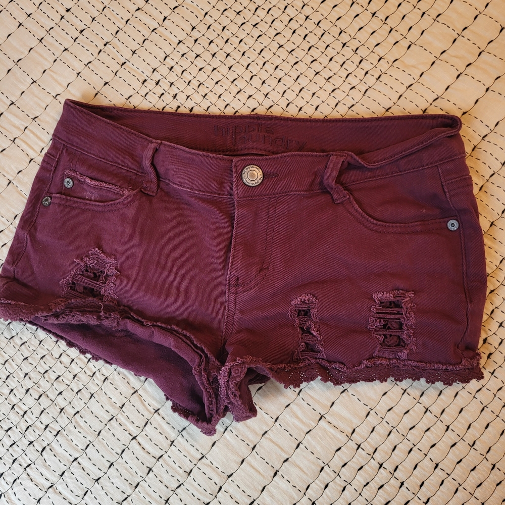 Hippie Laundry Burgundy Distressed Jean Shorts